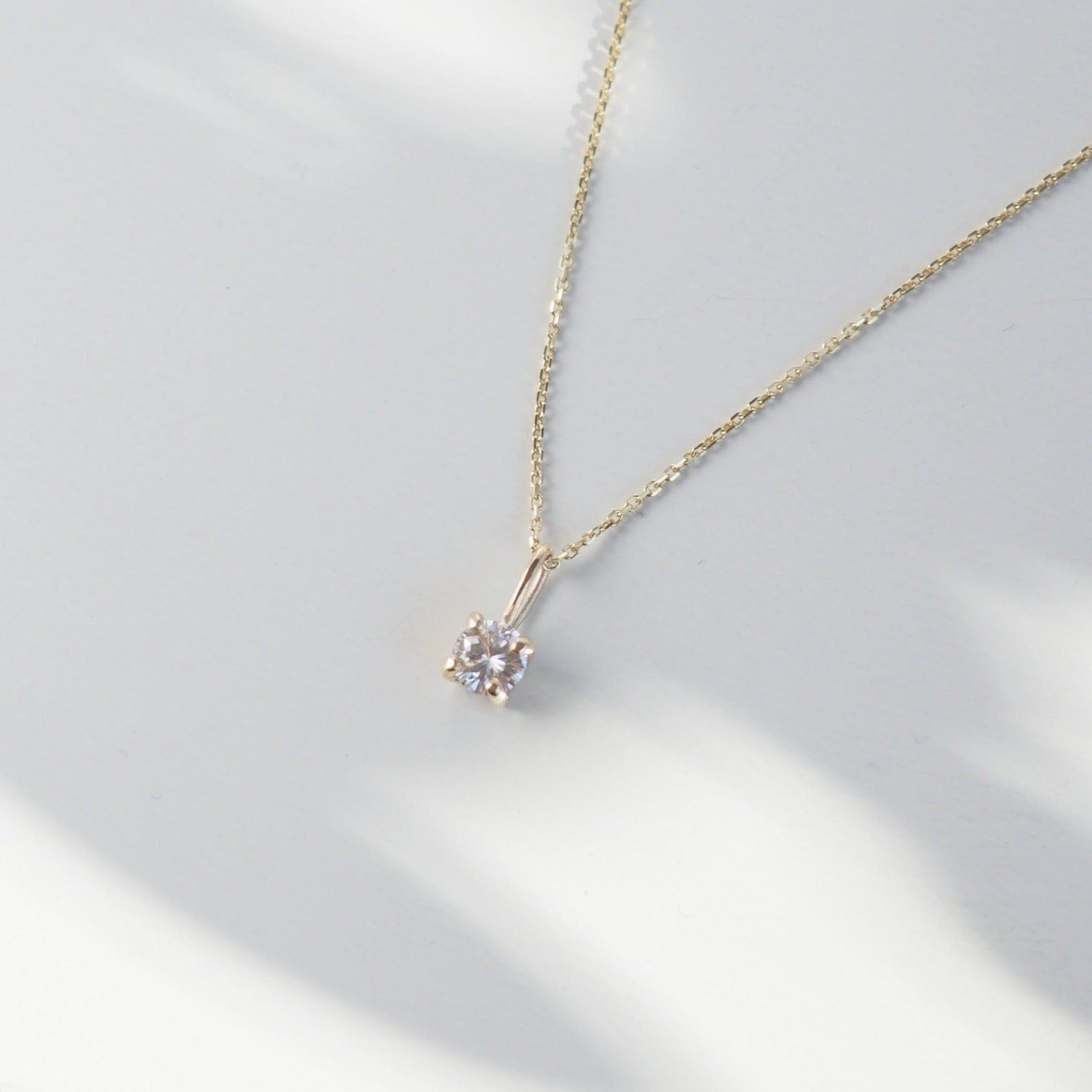 Solitaire Moissanite Necklace 14k Yellow gold  Anniversary Gift For Women .