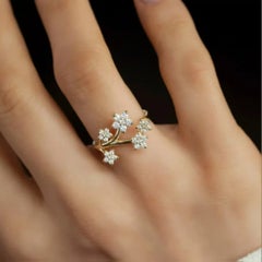 Bague en or jaune massif 14K avec fleur en diamant Cadeau de fin d'études Bague en or.