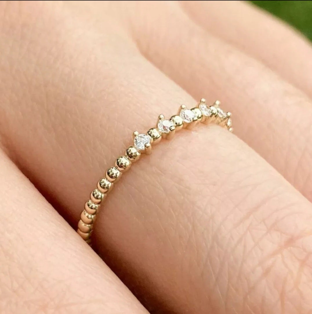14k Solid Gold Natural Diamond Stacking Ring Minimalist Eternity Valentines Ring