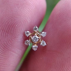 14k Solid Gold natürlichen Diamant Schneeflocke Blume Nase Ohrstecker Ring Hochzeit Nase Pins