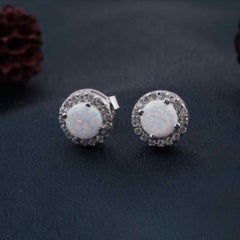 Orecchini tondi con opale e moissanite in argento 925 Regalo unico per lei