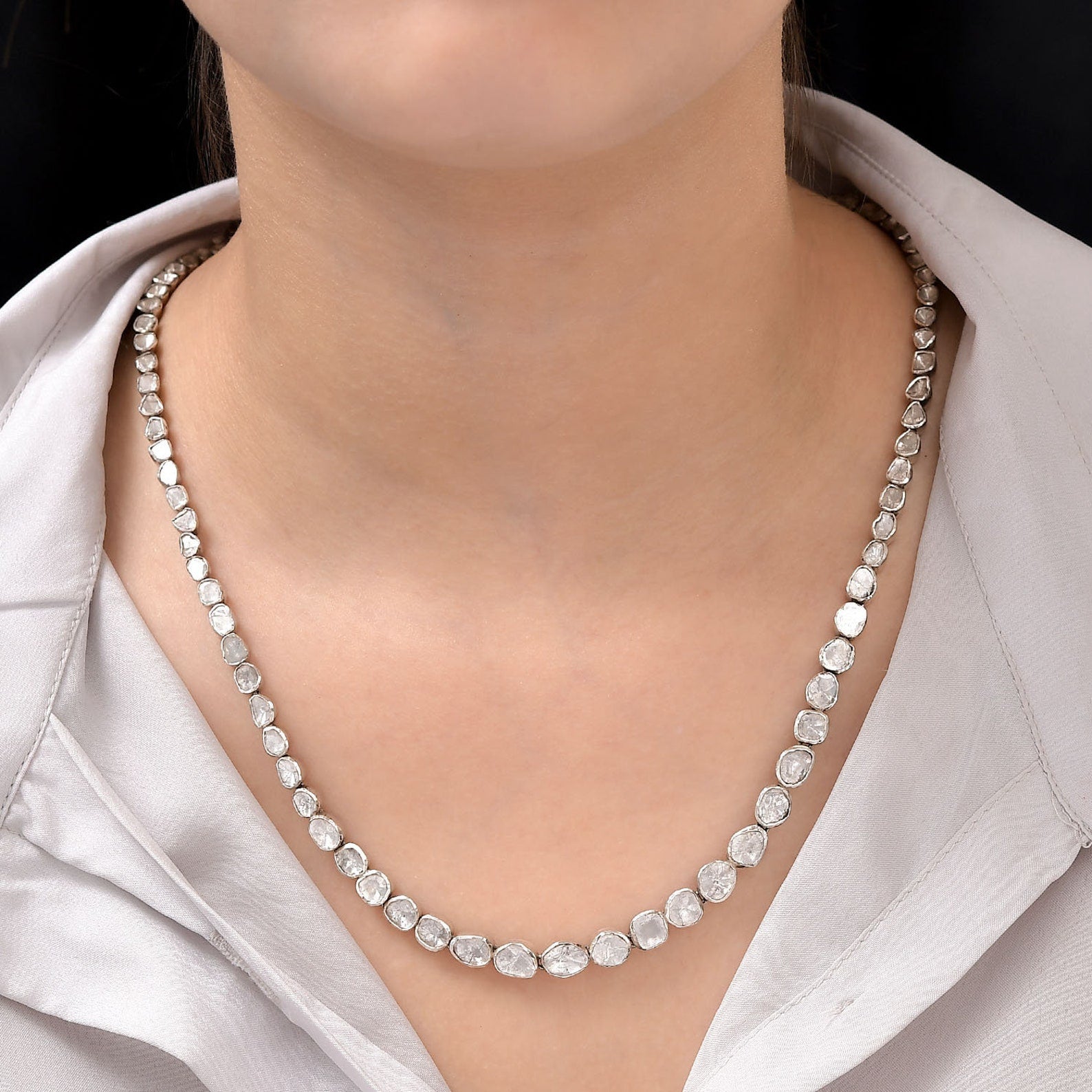 Collar Victoriano de Plata de Ley 925 con Diamante Polki de Corte Rosa Natural Hecho a Mano