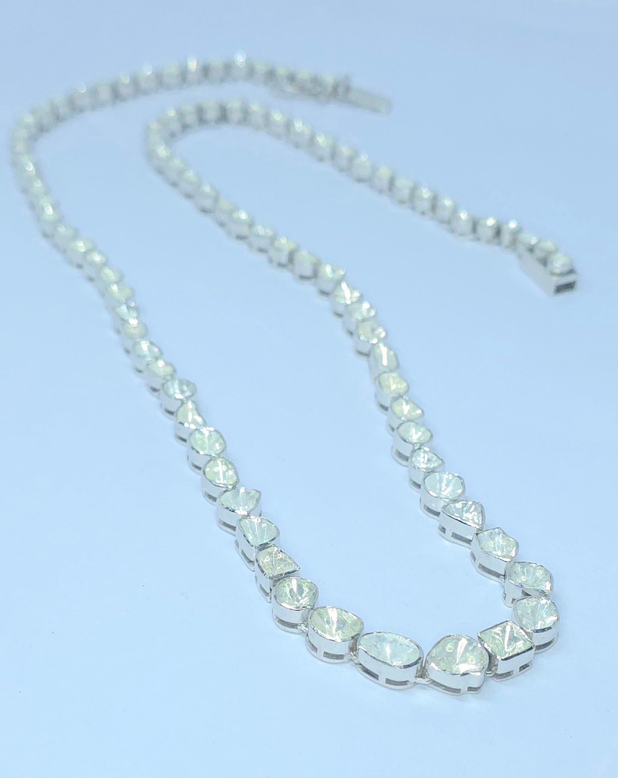Natural Rose Cut Polki Diamond Handmade Victorian Necklace 925 Sterling Silver