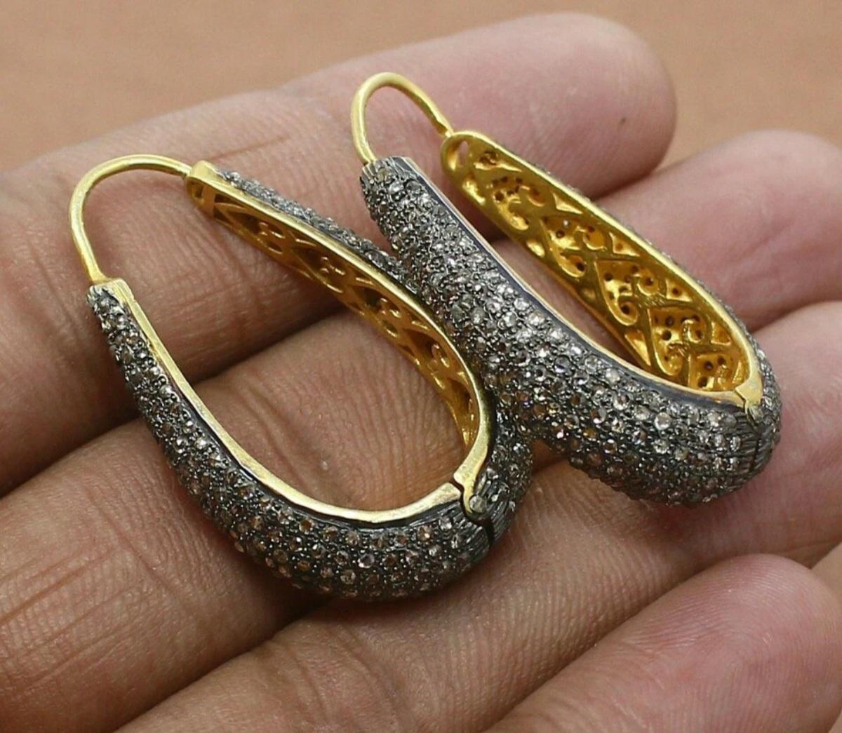 Orecchini a goccia con diamanti naturali in pavé in argento 925 Set di orecchini preziosi con diamanti. In condizioni Nuovo in vendita a Chicago, IL