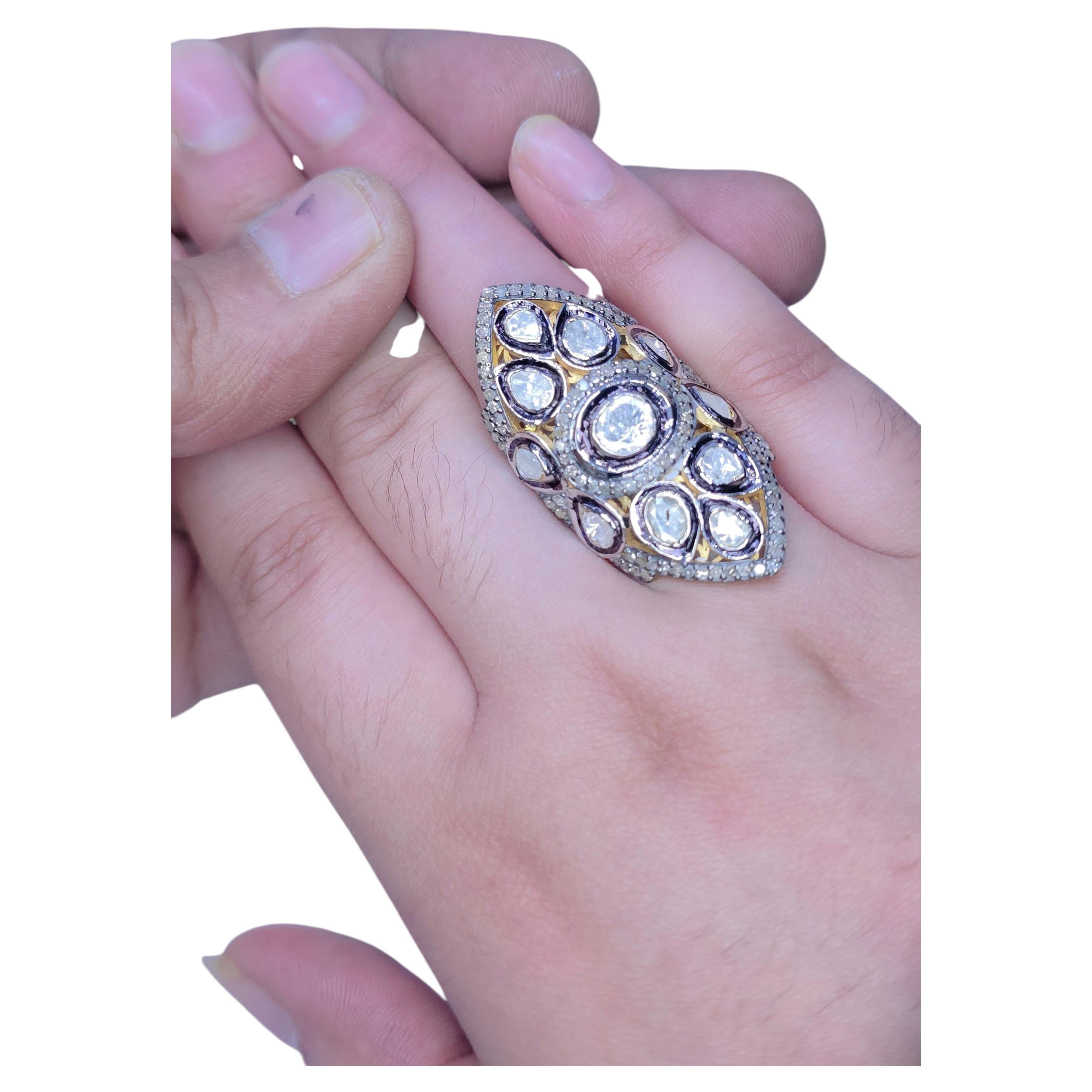 Rosecut Diamond polki Ring 925 Silver Diamond Ring For Wedding Gift For Sale
