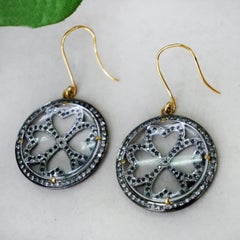 925 Sterling Silver Natural Black Diamond Earrings 14k Yellow Gold Hook Earring