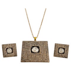 Natural polki diamond 3 pc set Pendant and Earrings Victorian