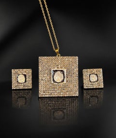 Natural polki diamond 3 pc set Pendant and Earrings Victorian