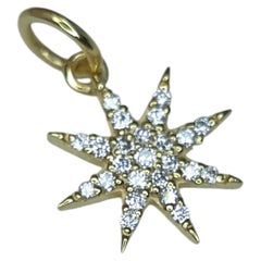 Diamond Starburst Pendant 14k Solid Gold Star Charm Pendant Birthday Gift Charm