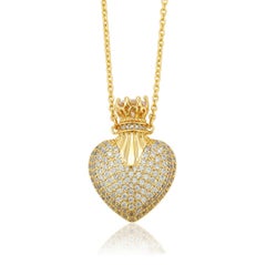 Natural Pave Diamond Heart Shaped Pendant 925 Sterling Silver Chain Necklace