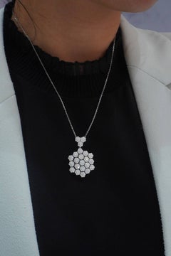 Natural Pave Diamond Necklace For Women 925 Sterling Silver Honey Comb Design.