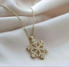 925 Sterling Silver Snowflake Pendant Natural Pave Diamond Necklace For Women.