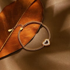 925 Sterling Silver Chain Bracelet Natural Pave Diamond Heart Styled Bracelet.