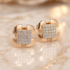 Natural Pave Diamond Stud Earrings 925 Sterling Silver Square Styled Earrings.