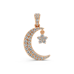 Natural Pave Diamond Necklace Gift 925 Sterling Silver Crescent Moon Pendant.