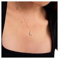 Small Turtle Shaped 925 Sterling Silver Pendant Natural Pave Diamond Necklace
