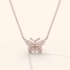925 Sterling Silver Chain Necklace For Her Natural Pave Diamond Buterfly Pendant