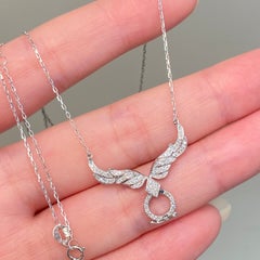 Natural Pave Diamond Chain Necklace 925 Sterling Silver Angel Wing Pendant Gift