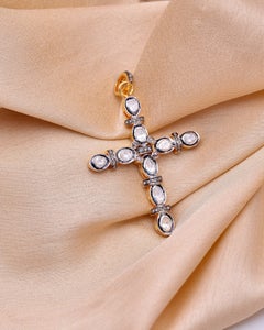 925 Sterling Silver Diamond Cross Pendant Polki Diamond cross Necklace.