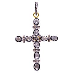 925 Sterling Silver Diamond Cross Pendant Polki Diamond cross Necklace.