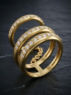 Bague double anneau en argent sterling 925 avec pavé de diamants naturels, pour femme.