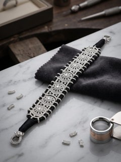 Black Threaded Bracelet Natural Pave Diamond Handmade Bracelet With Silver Clasp