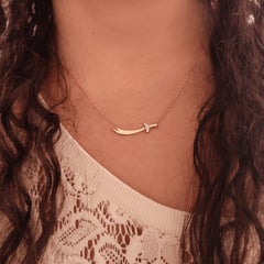 925 Sterling Silver Chain Necklace Natural Pave Diamond Sword Shaped Necklace.