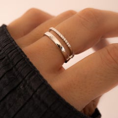 Natural Pave Diamond Double Band Ring 925 Sterling Silver Band Ring For Women.