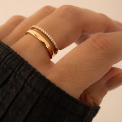Natural Pave Diamond Double Band Ring 925 Sterling Silver Band Ring For Women.