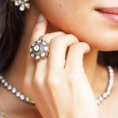 925 Sterling Silver Diamond Ring Natural Polki Diamond Vintage Ring For Women.