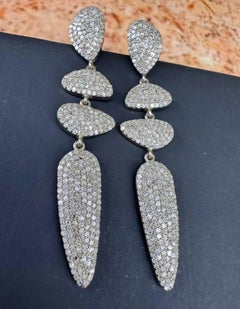 Natural Pave Diamond Dangle Earrings For Women 925 Sterling Silver Earrings Gift