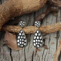 Designer Antique Polki Diamond Earrings 2 pc set Victorian Jewelry