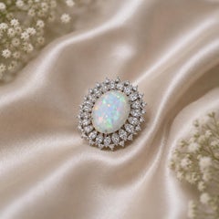 Natural Pave Diamond And Opal Ring 925 Sterling Silver Beautiful Aniversary Gift