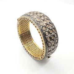 ​Natural Diamond Polki Statement Bangle Bracelet, Victorian cuff 925 Silver