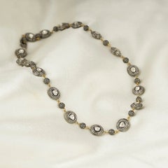 Natural Diamond And Polki Long Necklace 925 Sterling Silver Polki Necklace.