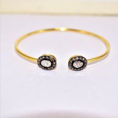 925 Sterling Silver Cuff Bracelet Natural Diamond Polki Openable Cuff Bracelet.