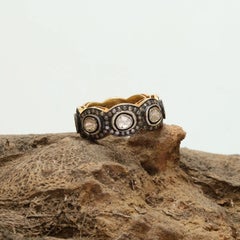 Bague en argent sterling 925 avec diamant naturel et diamants Polki pour femme.
