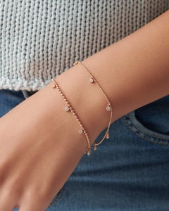 14k Solid Gold Chain Bracelet Natural Pave Diamond Dangling Bracelet For Women
