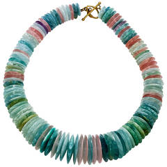 Multicolor Aquamarine Disks Necklace