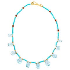Original One of A Kind Aquamarine Turquoise Delicate Bead Necklace