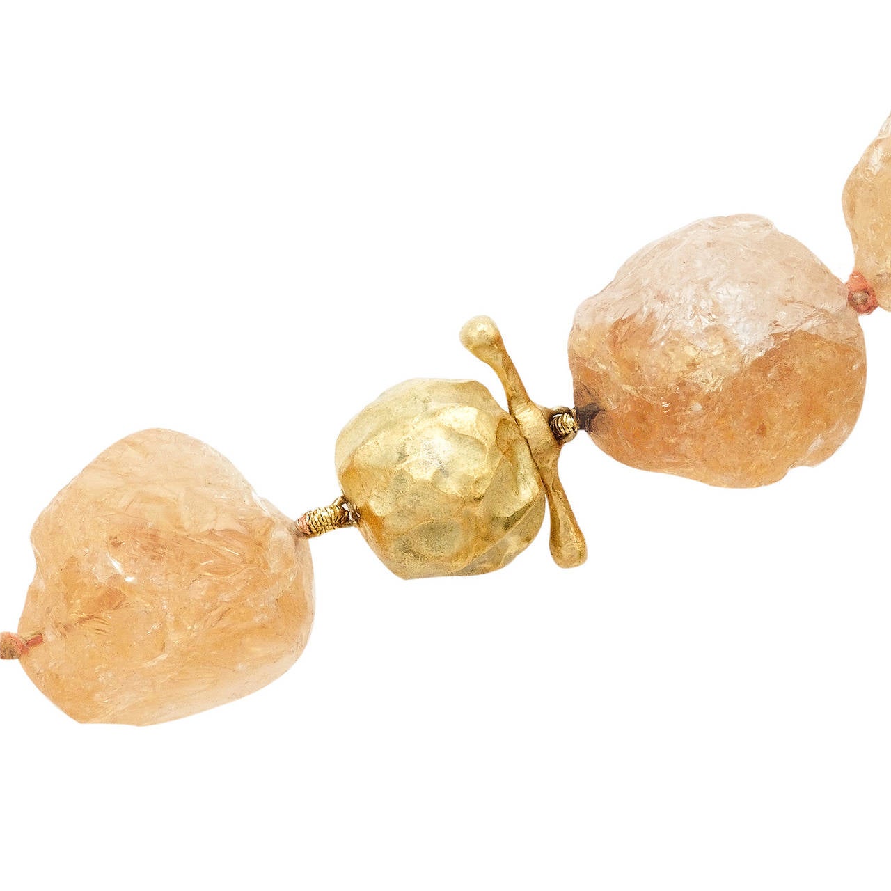 Natural Unpolished Textured Citrine Bead Gold Necklace