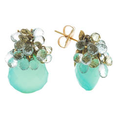 Chalcedony Aquamarine Gold Earrings