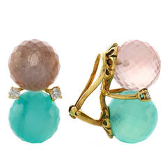 Chalcedony Pink Quartz Diamond Gold Candy Earrings