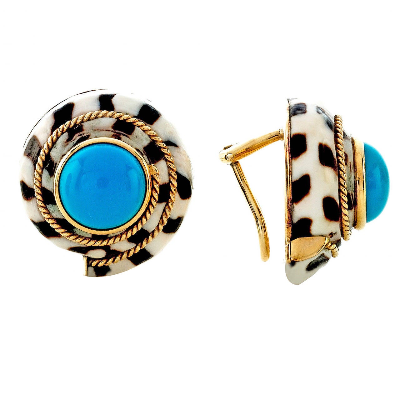 Natural Shell Turquoise Gold Earclips For Sale