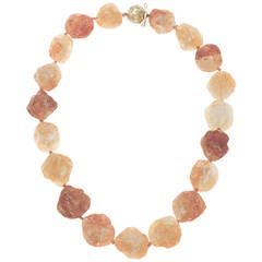 Natural Unpolished Textured Citrine Bead Gold Necklace