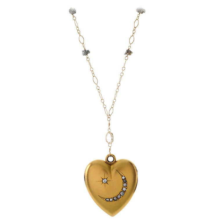 Heart Shaped Locket with Moon and Star Design at 1stDibs