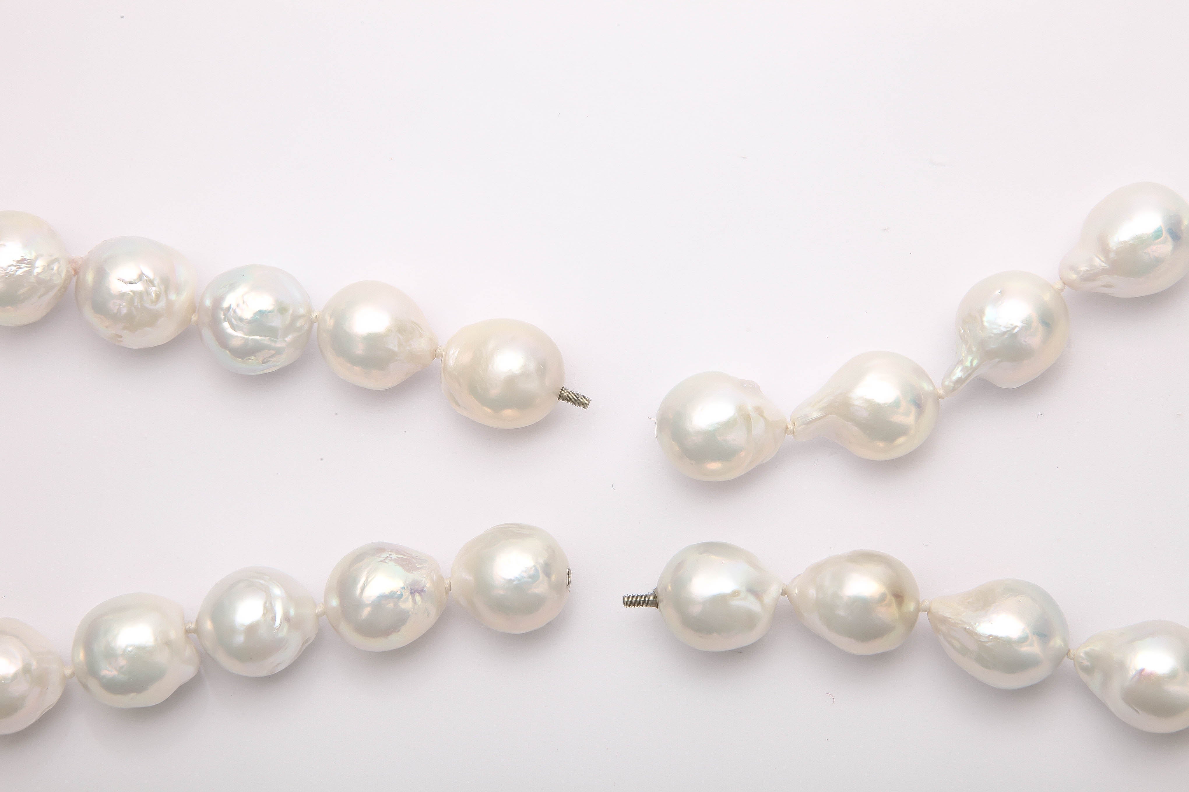 Contemporary Two Strands of White Freshwater Baroque Pearls For Sale