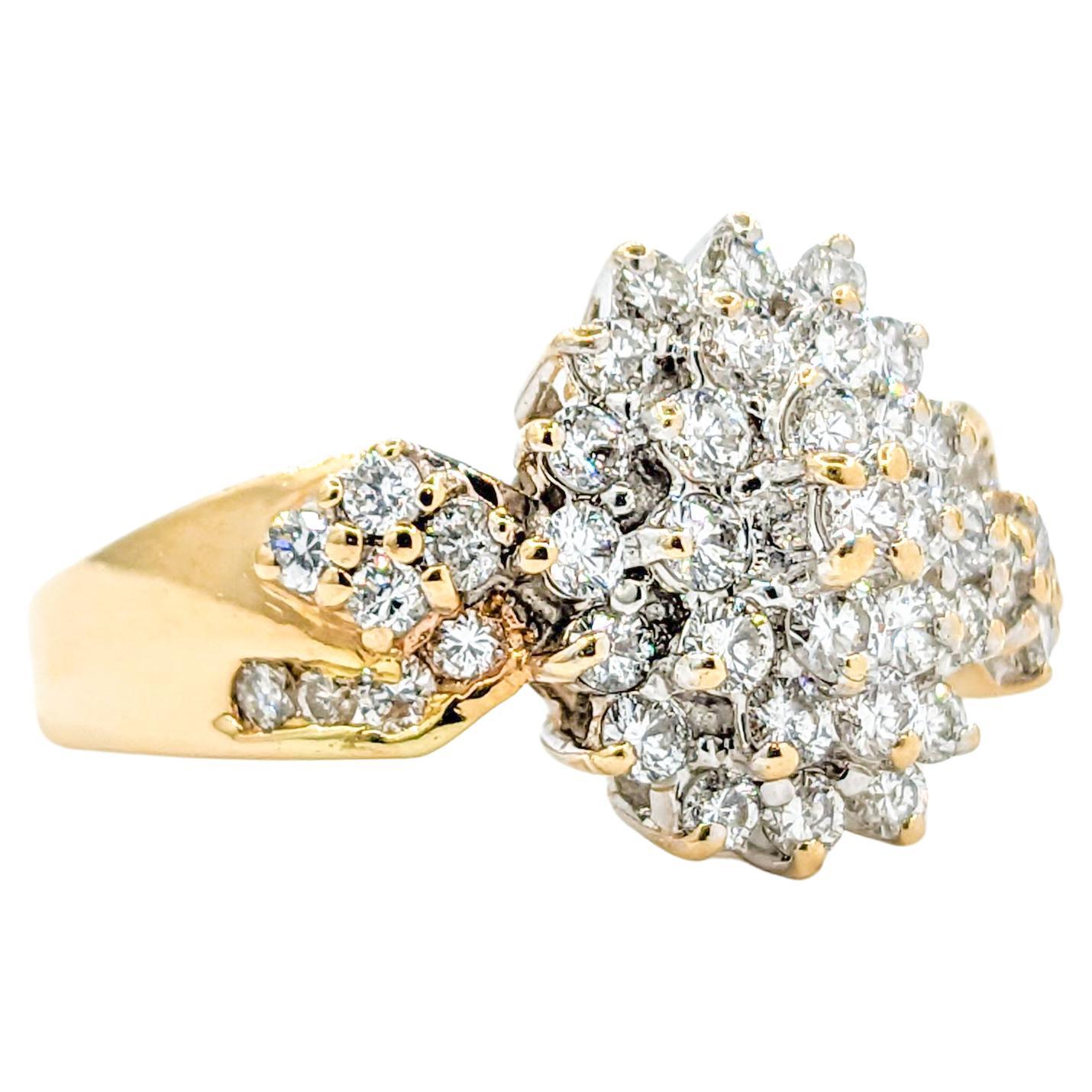 1.25ctw Diamond Waterfall Cluster Ring In Yellow Gold For Sale