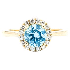 1,40ct Blauer Zirkon & Diamant Ring in Gelbgold