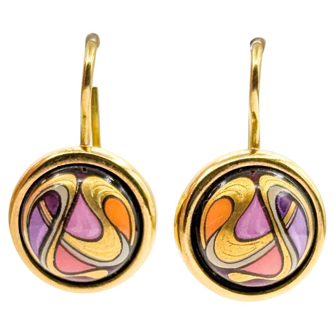 Boucles d'oreilles en émail Freywille doré en vente